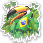 Toco Toucan met Brazilië Vlag Sticker (Voorkant)