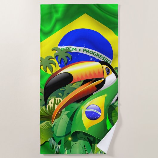 Toco Toucan met Brazilië Vlag Strandlaken (Voorkant)