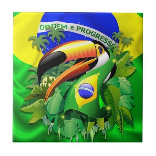 Toco Toucan met Brazilië Vlag Tegeltje (Voorkant)