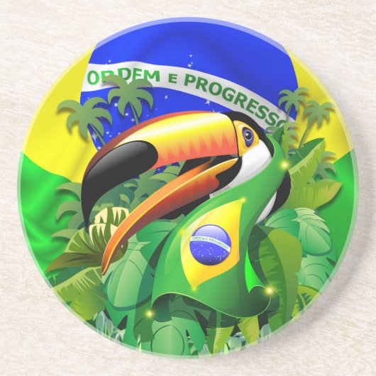 Toco Toucan met Brazilië Vlag Zandsteen Onderzetter (Voorkant)