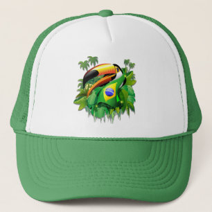 Toco Toucan met petten van de vlag van Brazilië