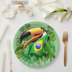 Toco Toucan met Stropdas van de vlag van Brazilië Papieren Bordje