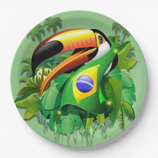 Toco Toucan met Stropdas van de vlag van Brazilië Papieren Bordje (Voorkant)