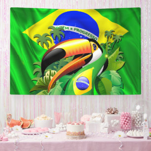 Toco Toucan met Stropdas van de vlag van Brazilië Spandoek