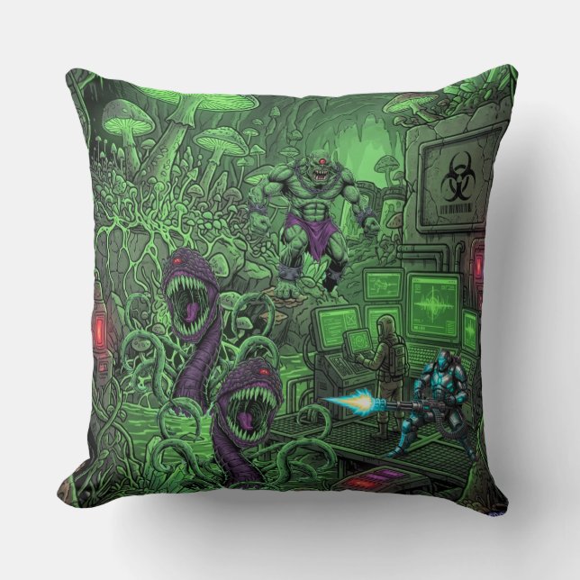 TOCOCLAWS Giftige Grotlab - Biohazard Monster Vlee Kussen (Voorkant)