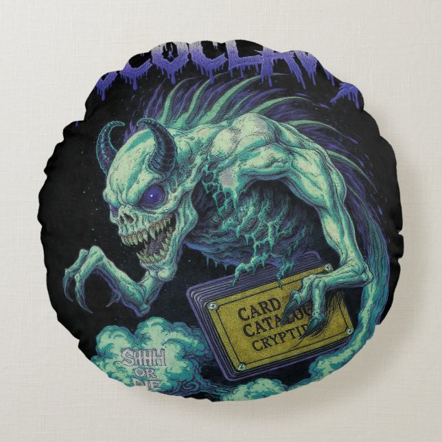 TOCOCLAWS Kaartcatalogus Cryptid Ondead Bibliothec Rond Kussen (Voorkant)