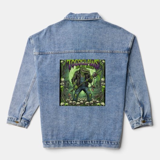 TOCOCLAWS Miljoen Groene Alligator Grafisch Denim Jacket (Achterkant)