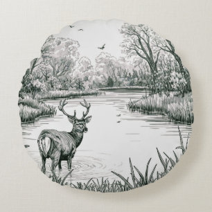 TOCOCLAWS Natuur Serie - Serene Hertenmeer Illustr Rond Kussen