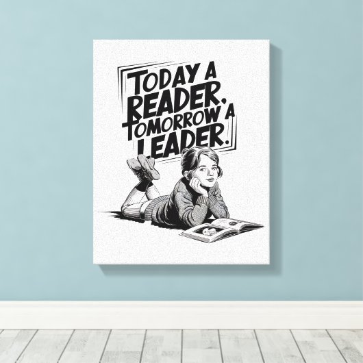 Today a Reader - Book Reading Girl - Bookworm Girl Canvas Afdruk (Insitu (Houten vloer))