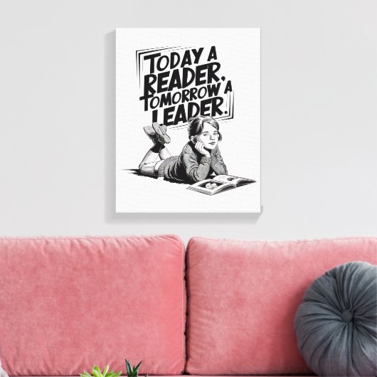 Today a Reader - Book Reading Girl - Bookworm Girl Canvas Afdruk (Insitu (Woonkamer))
