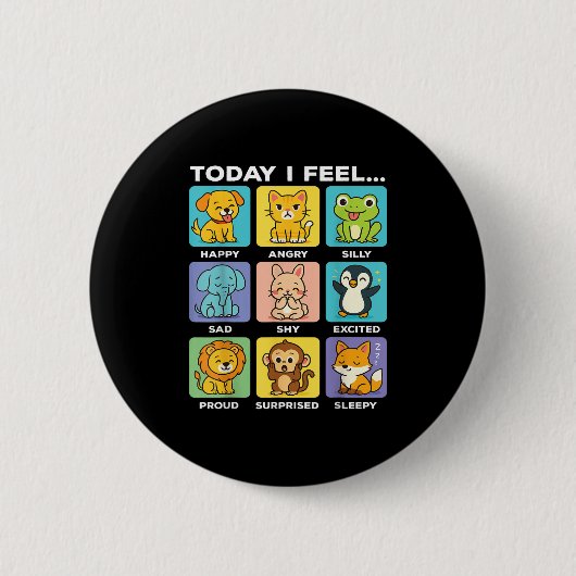 Today I Feel... Funny Animals Emotional Boxes Emot Ronde Button 5,7 Cm (Voorkant)