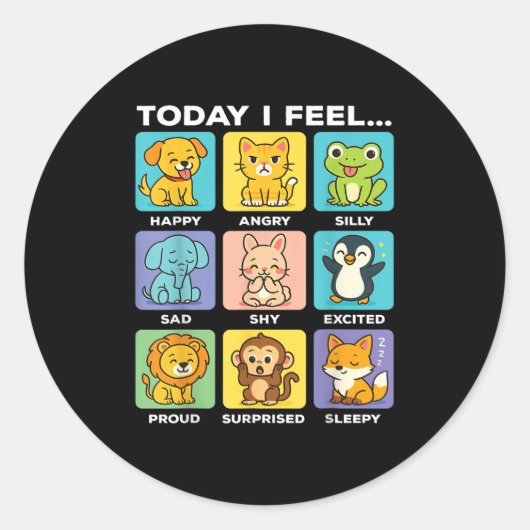 Today I Feel... Funny Animals Emotional Boxes Emot Ronde Sticker (Voorkant)