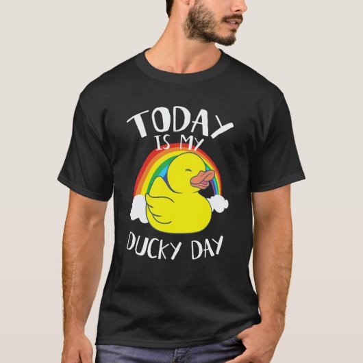 Today is My Ducky Lucky Day Yellow Rainbow Rubber  T-shirt (Voorkant)
