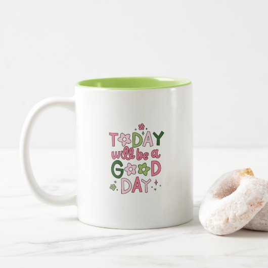 Today Will Be a Good Day Mug Tweekleurige Koffiemok (Met donut)