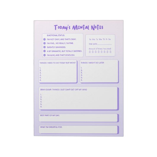 Today's Mental Notes Notepad Notitieblok (Linkerzijde)