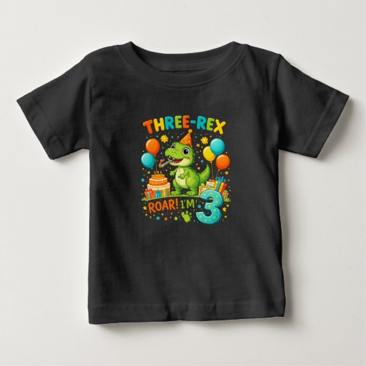 Toddler Birthday T-Shirt – Cute Three Rex Dinosaur (Voorkant)