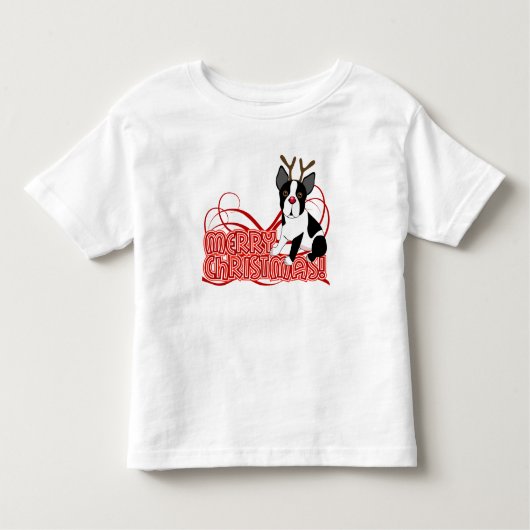 Toddler Boston Terrier-Shirt met kerstruffle Kinder Shirts (Voorkant)