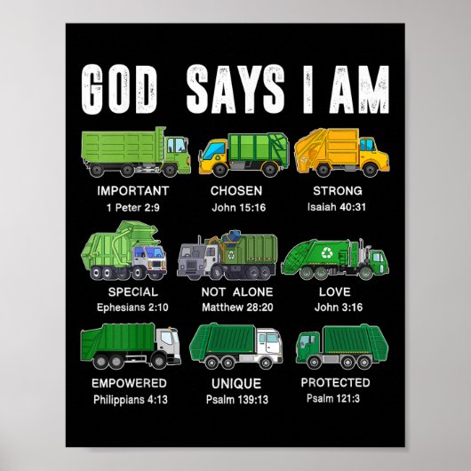 Toddler Boy God Says I Am Garbage Truck Jesus Brot Poster (Voorkant)