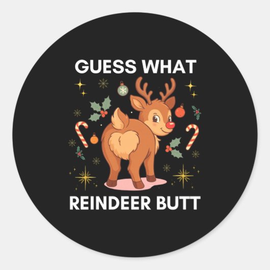 Toddler Christmas Ugly Sweater Guess What Reindeer Ronde Sticker (Voorkant)