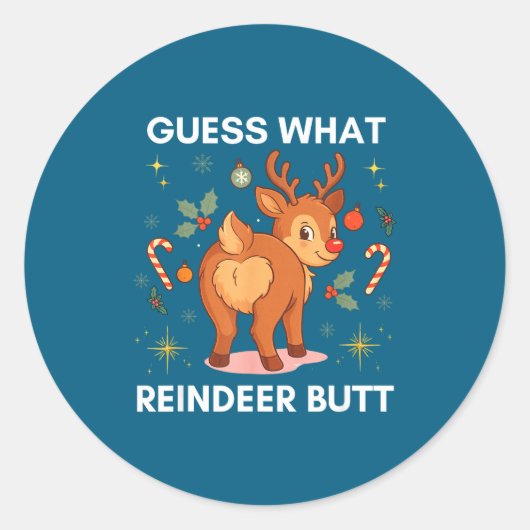 Toddler Christmas Ugly Sweater Guess What Reindeer Ronde Sticker (Voorkant)