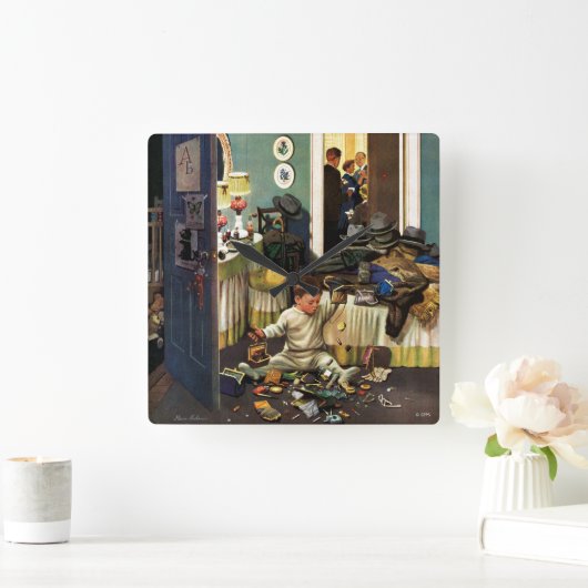 Toddler Empties Purses Vierkante Klok (Huis)