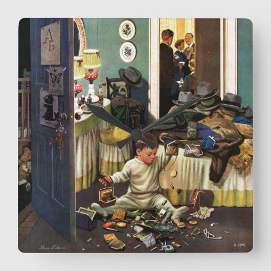 Toddler Empties Purses Vierkante Klok (Voorkant)