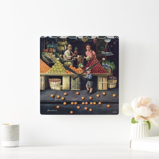 Toddler en Sinaasappels Vierkante Klok (Huis)