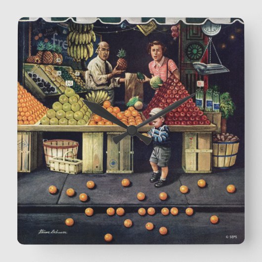 Toddler en Sinaasappels Vierkante Klok (Voorkant)