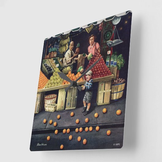 Toddler en Sinaasappels Vierkante Klok (Hoek)