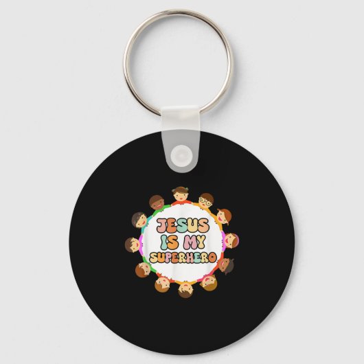 Toddler Girls Jesus Is My Superhero Christian Sist Sleutelhanger (Voorkant)