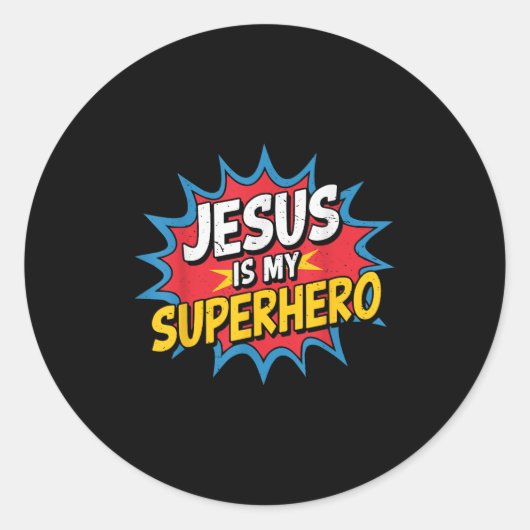 Toddler Jesus Is My Superhero Christian God Son Br Ronde Sticker (Voorkant)