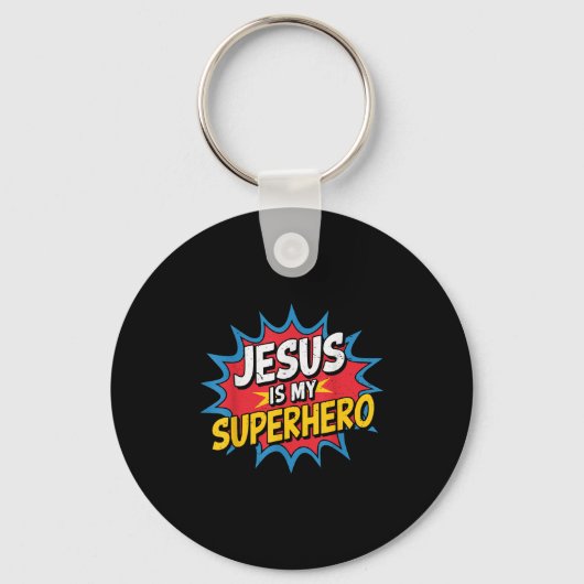 Toddler Jesus Is My Superhero Christian God Son Br Sleutelhanger (Voorkant)