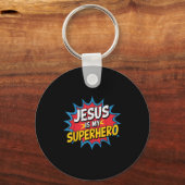 Toddler Jesus Is My Superhero Christian God Son Br Sleutelhanger (Voorkant)