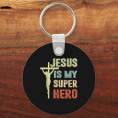 Toddler Jesus Is My Superhero Christian God Son Br Sleutelhanger (Voorkant)