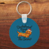Toddler Long Hair Dachshund Through Snow Christmas Sleutelhanger (Voorkant)
