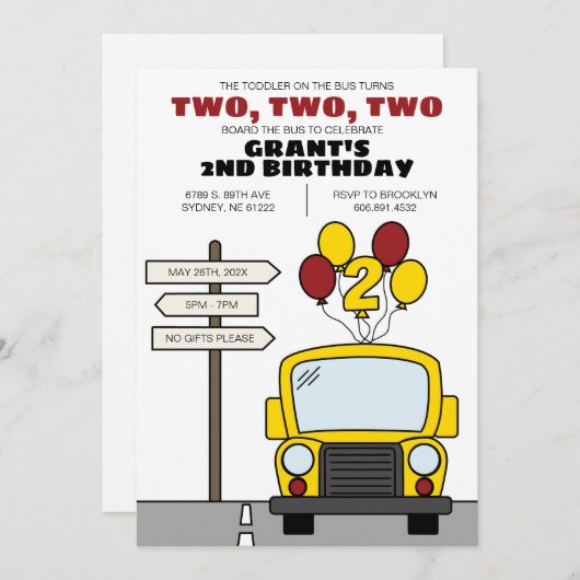 Toddler on the Bus Turns Two Kid's 2nd Birthday Kaart (Voorkant / Achterkant)