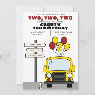 Toddler on the Bus Turns Two Kid's 2nd Birthday Kaart