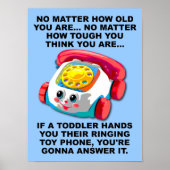 Toddler Phone Funny Poster Sign. (Voorkant)