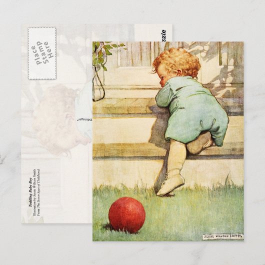 Toddling Baby Boy en Red Ball Briefkaart (Voorkant / Achterkant)