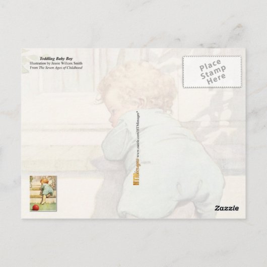 Toddling Baby Boy en Red Ball Briefkaart (Achterkant)