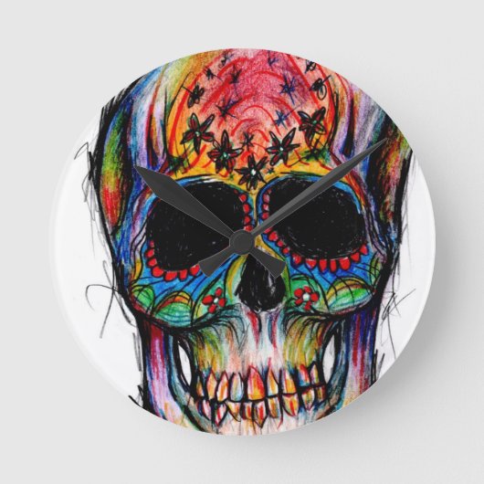 "Todes-Bunt" Mexican Skull Ronde Klok (Voorkant)