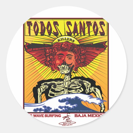 TODOS SANTOS BAJA MEXICO SURFING RONDE STICKER (Voorkant)