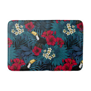 Toecans and tropical flora, green and red badmat