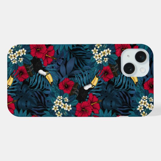 Toecans and tropical flora, green and red iPhone hoesje (Achterkant horizontaal)