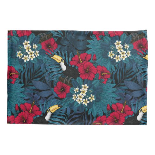 Toecans and tropical flora, green and red kussensloop (Achterkant-Links)