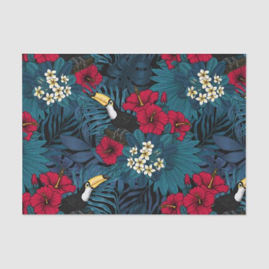 Toecans and tropical flora, green and red tissuepapier (Voorkant)