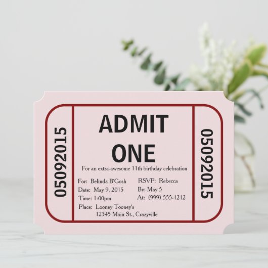 Toegang één ticket verjaardagsfeest uitnodiging (Staand voorkant)