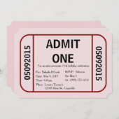 Toegang één ticket verjaardagsfeest uitnodiging (Voorkant / Achterkant)