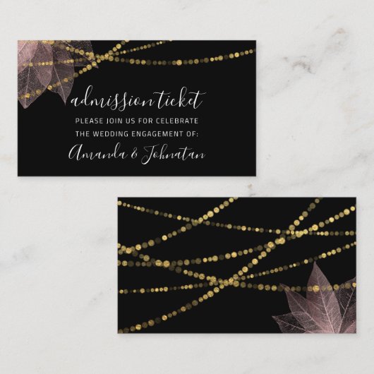 Toegang Ticket Bruiloft Goud Zwart Roos Bloemen (Voorkant / Achterkant)