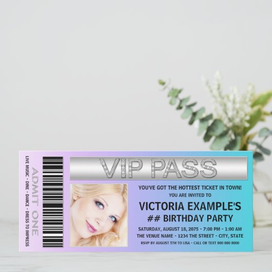 Toegangsbewijs verjaardagsfeestje kaart (Staand voorkant)